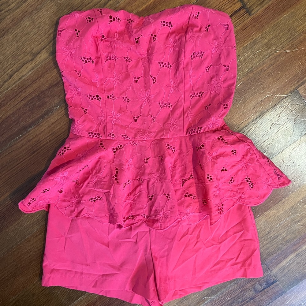 Pink strapless romper